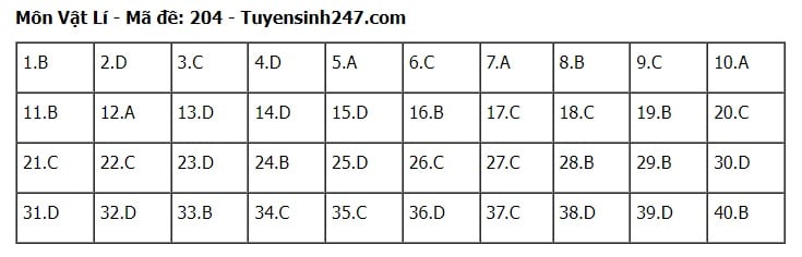 Giáo dục - Đáp án, đề thi môn Vật lí mã đề 204 kỳ thi THPT năm 2024 chuẩn nhất, chính xác nhất