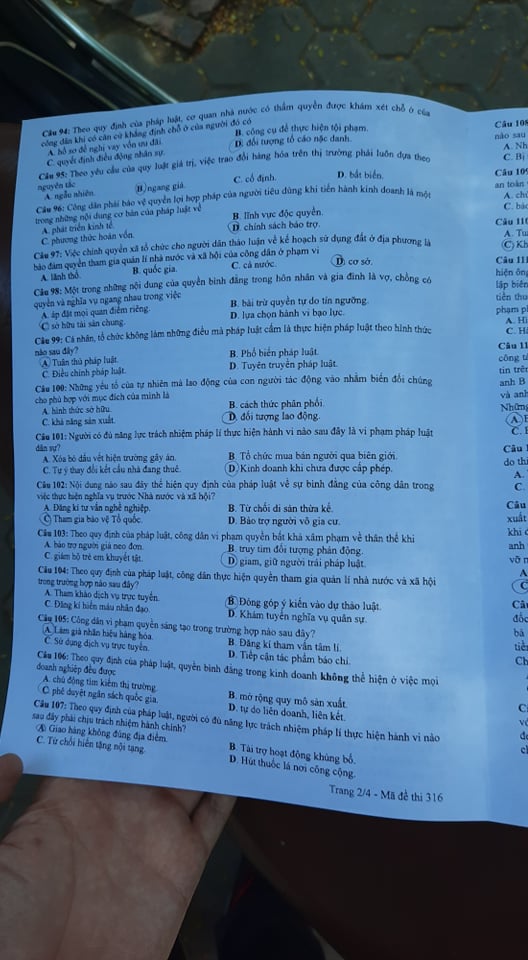 Giáo dục - Đáp án đề thi môn GDCD tốt nghiệp THPT 2020 chuẩn nhất mã đề 316 (Hình 2).