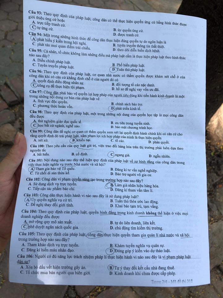 Giáo dục - Đáp án đề thi môn GDCD tốt nghiệp THPT 2020 chuẩn nhất mã đề 318 (Hình 2).