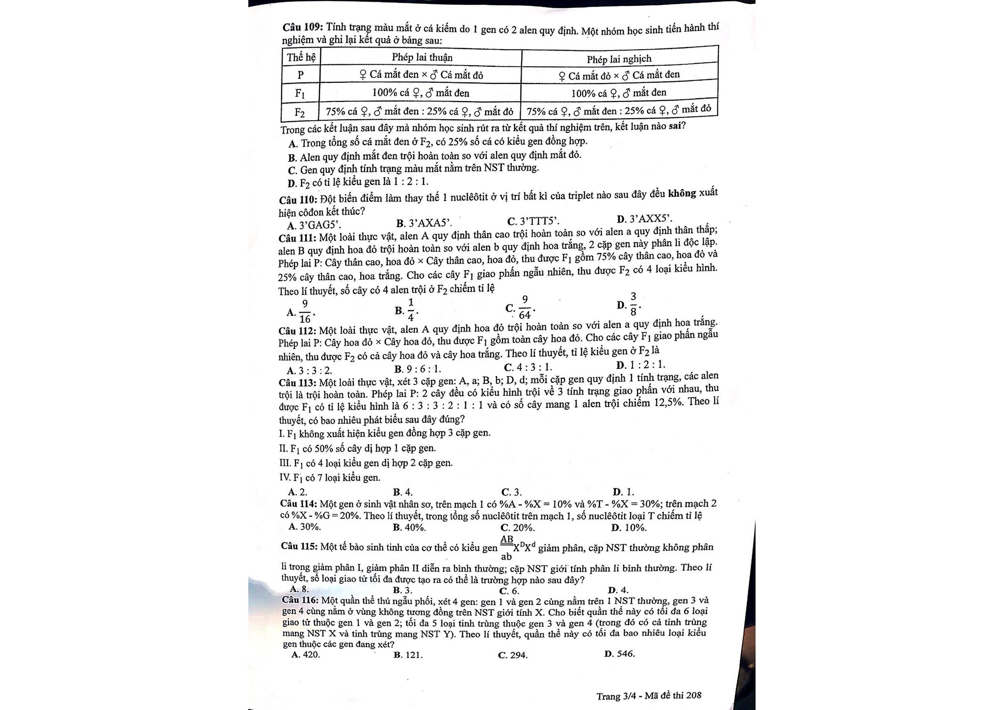 Giáo dục - Đáp án đề thi môn Sinh học tốt nghiệp THPT 2020 chuẩn nhất mã đề 208 (Hình 3).