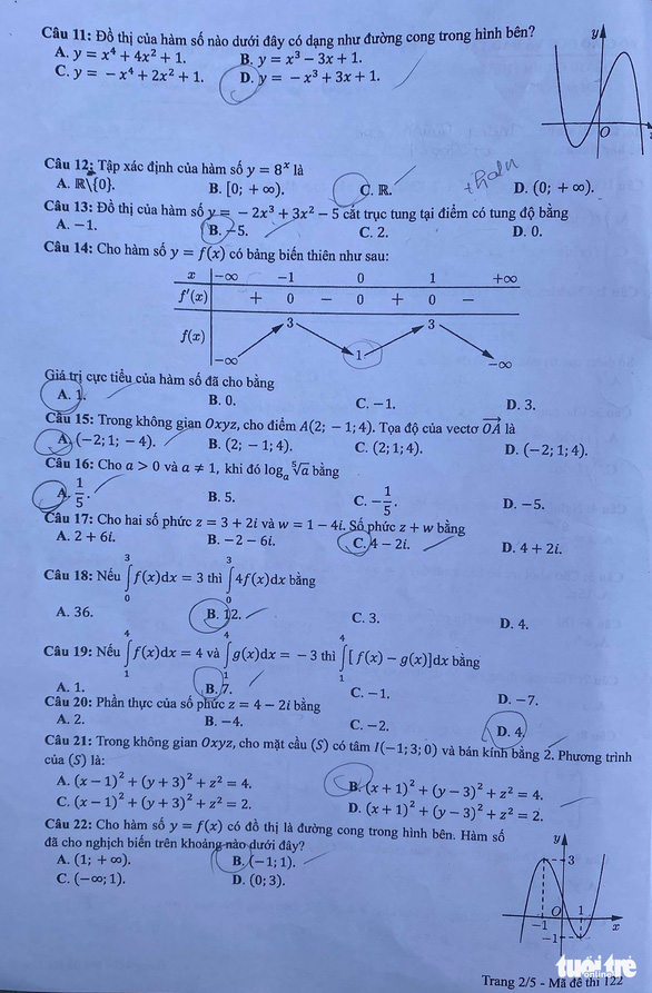 Giáo dục - Đáp án đề thi môn Toán tốt nghiệp THPT 2021 chuẩn nhất mã đề 122 (Hình 2).