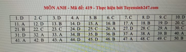 Giáo dục - Đáp án đề thi môn Ngoại Ngữ thi tốt nghiệp THPT 2021 mã đề 419