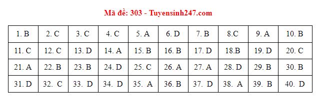 Xã hội - Đáp án đề thi môn Lịch sử thi THPT quốc gia 2021 mã đề 303