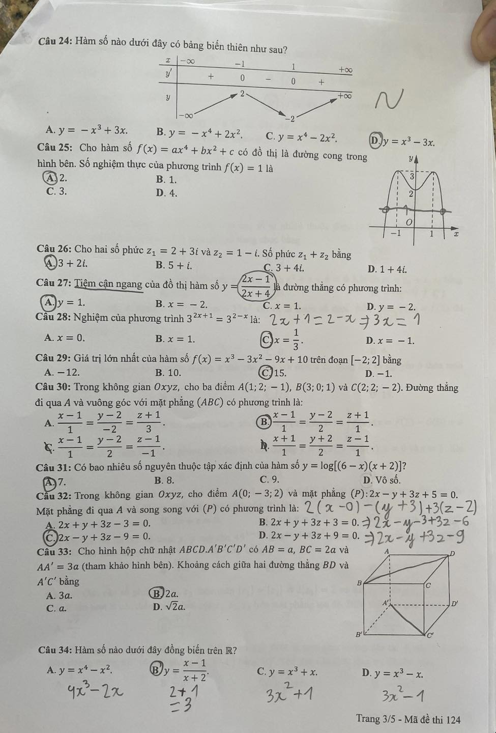 Giáo dục - Đáp án đề thi môn Toán tốt nghiệp THPT 2022 chuẩn nhất mã đề 124 (Hình 4).