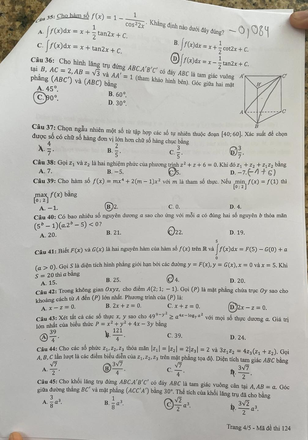 Giáo dục - Đáp án đề thi môn Toán tốt nghiệp THPT 2022 chuẩn nhất mã đề 124 (Hình 5).