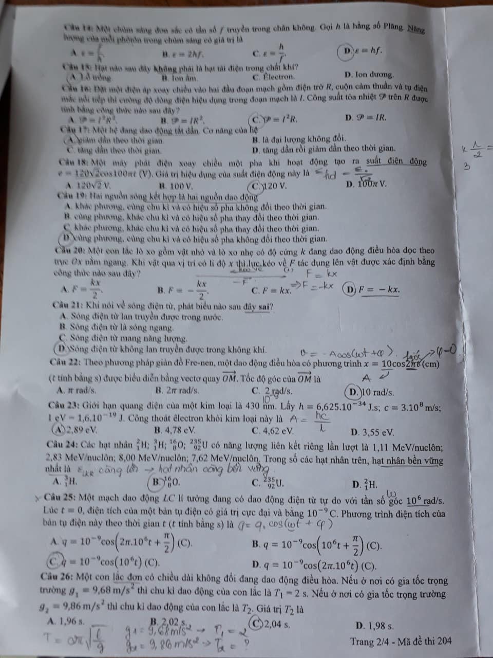 Giáo dục - Đáp án môn Vật lý thi tốt nghiệp THPT 2022 mã đề 204 cập nhật mới nhất (Hình 3).