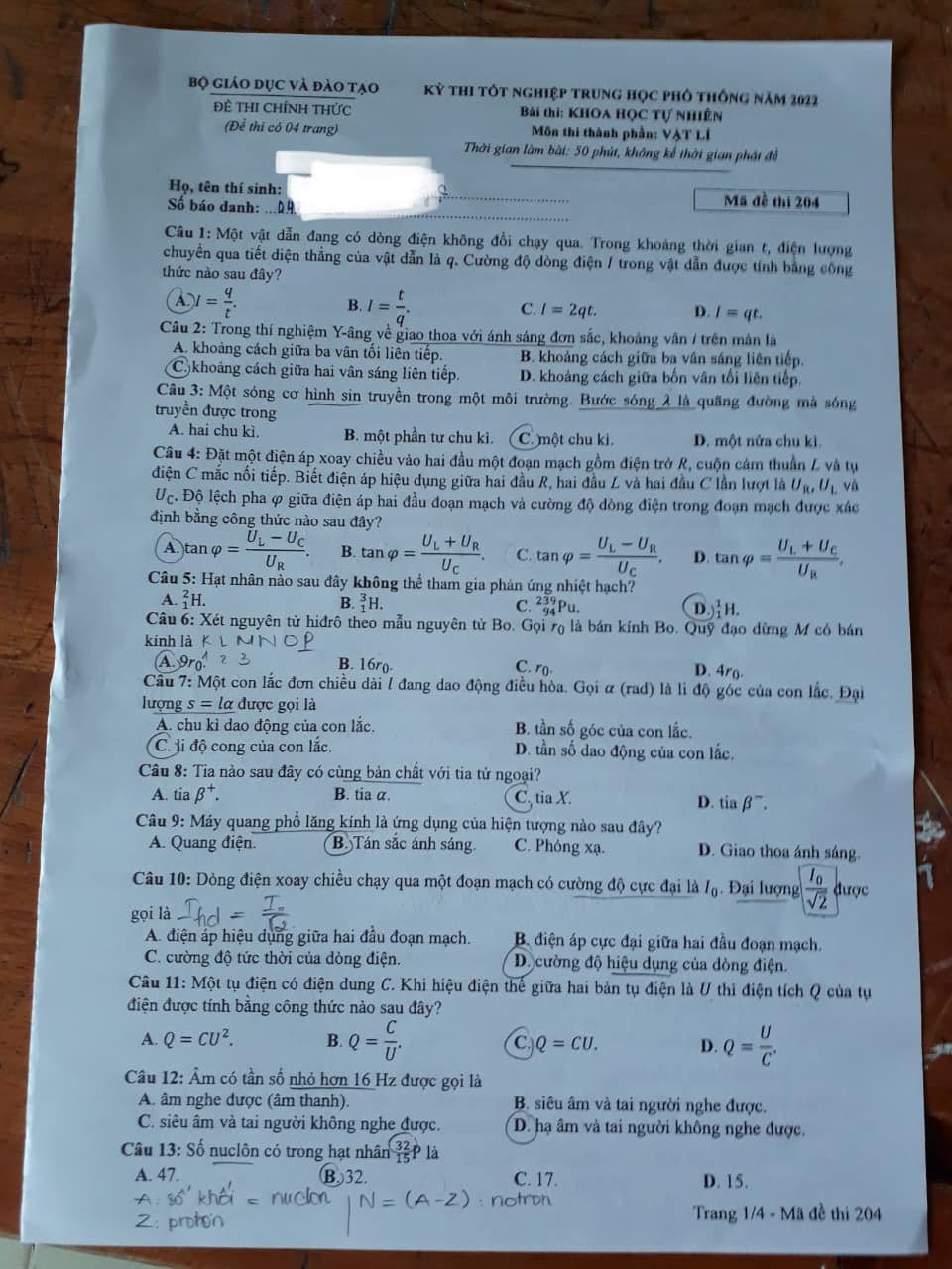 Giáo dục - Đáp án môn Vật lý thi tốt nghiệp THPT 2022 mã đề 204 cập nhật mới nhất (Hình 2).