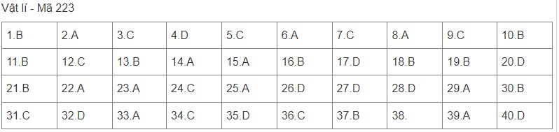 Giáo dục - Gợi ý đáp án đề thi môn Vật lý  mã đề 223 thi tốt nghiệp THPT năm 2022