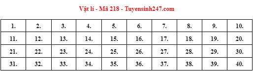 Giáo dục - Đáp án đề thi môn Vật lý mã đề 218 thi tốt nghiệp THPT năm 2022