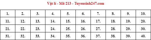 Giáo dục - Đáp án đề thi môn Vật lý mã đề 213 thi tốt nghiệp THPT năm 2022