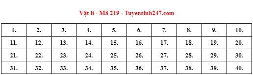 Giáo dục - Gợi ý đáp án đề thi môn Vật lý mã đề 219 thi tốt nghiệp THPT năm 2022