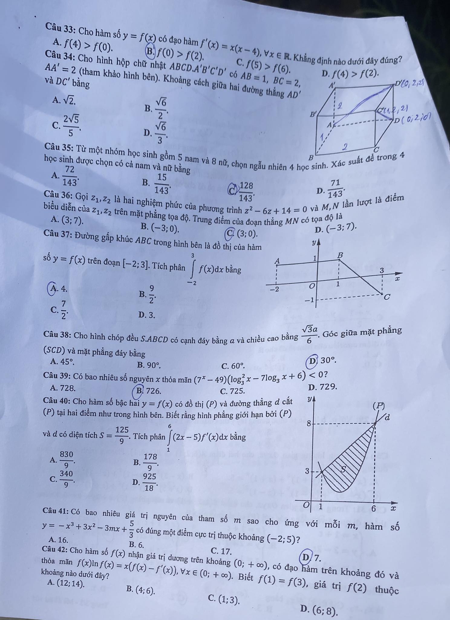 Giáo dục - Đề thi, đáp án môn Toán thi tốt nghiệp THPT 2023 chuẩn nhất mã đề 101 (Hình 4).