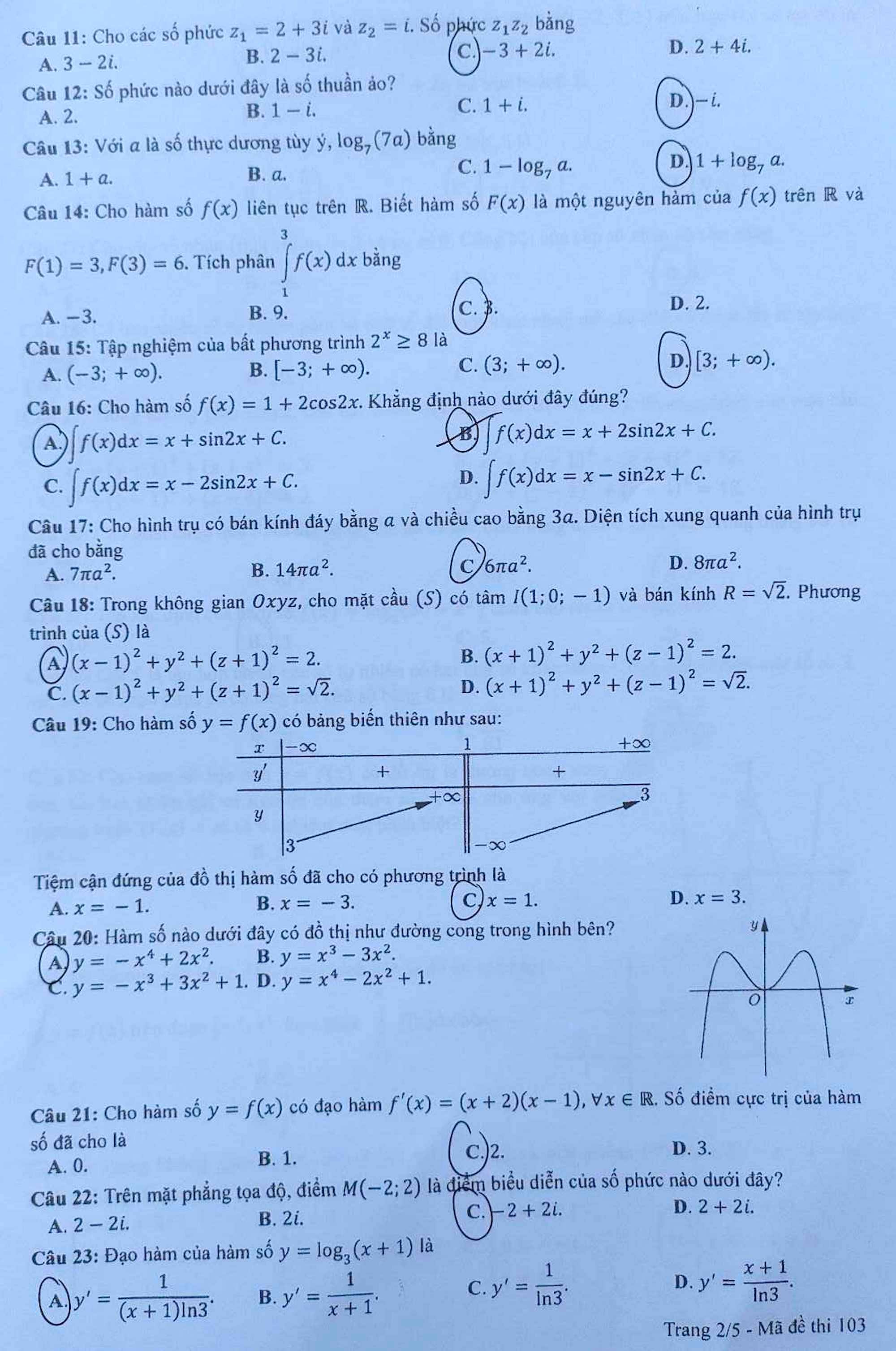 Giáo dục - Đề thi, đáp án môn Toán thi tốt nghiệp THPT 2023 chuẩn nhất mã đề 103 (Hình 2).