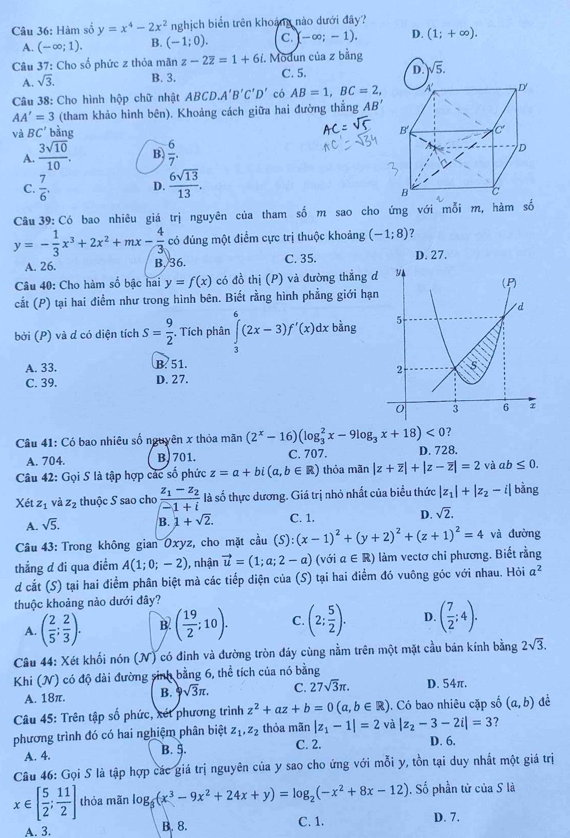 Giáo dục - Đề thi, đáp án môn Toán thi tốt nghiệp THPT 2023 chuẩn nhất mã đề 103 (Hình 4).