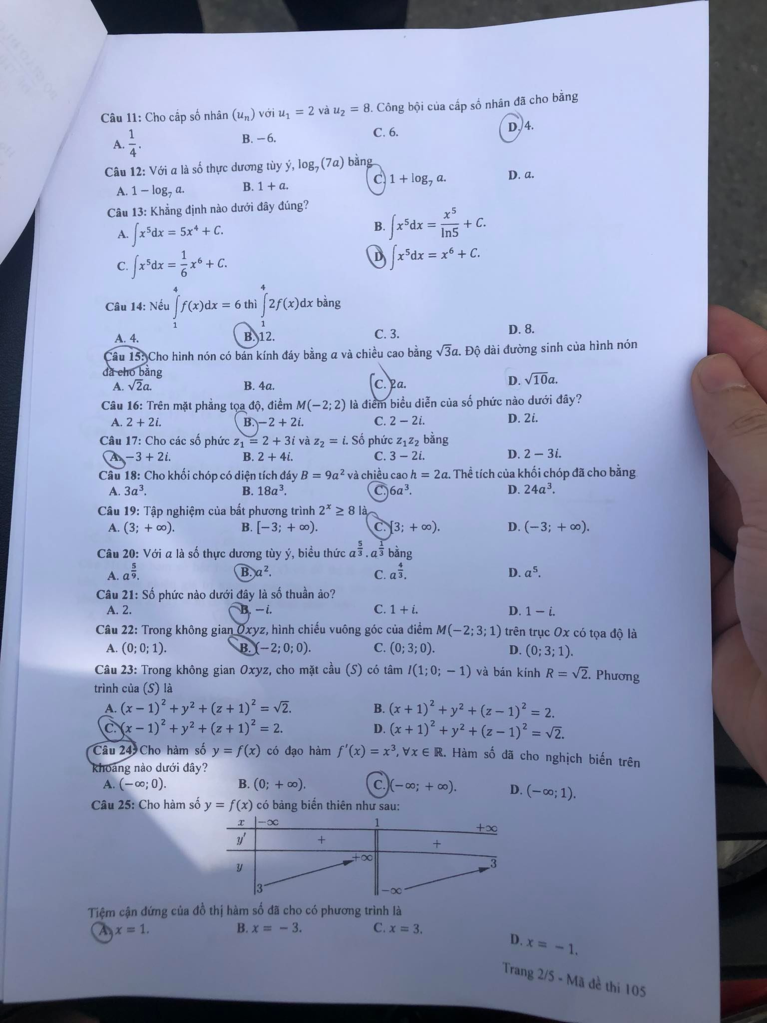 Giáo dục - Đề thi, đáp án môn Toán thi tốt nghiệp THPT 2023 chuẩn nhất mã đề 105 (Hình 2).