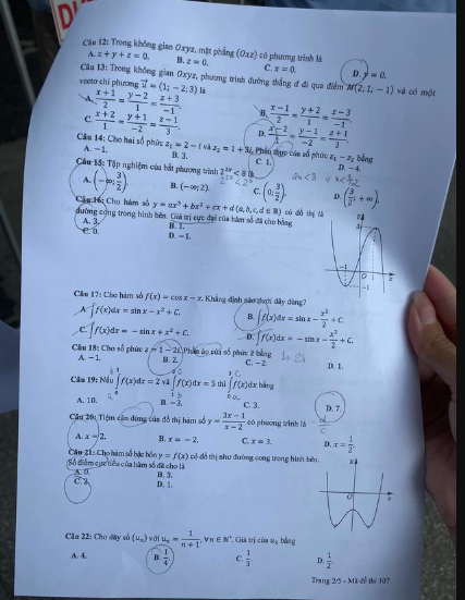 Giáo dục - Đề thi, đáp án môn Toán thi tốt nghiệp THPT 2023 chuẩn nhất mã đề 107 (Hình 2).