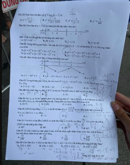 Giáo dục - Đề thi, đáp án môn Toán thi tốt nghiệp THPT 2023 chuẩn nhất mã đề 107 (Hình 3).