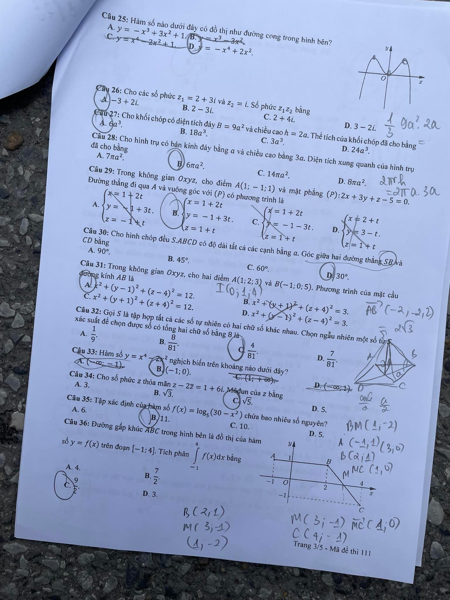 Giáo dục - Đề thi, đáp án môn Toán thi tốt nghiệp THPT 2023 chuẩn nhất mã đề 111 (Hình 3).