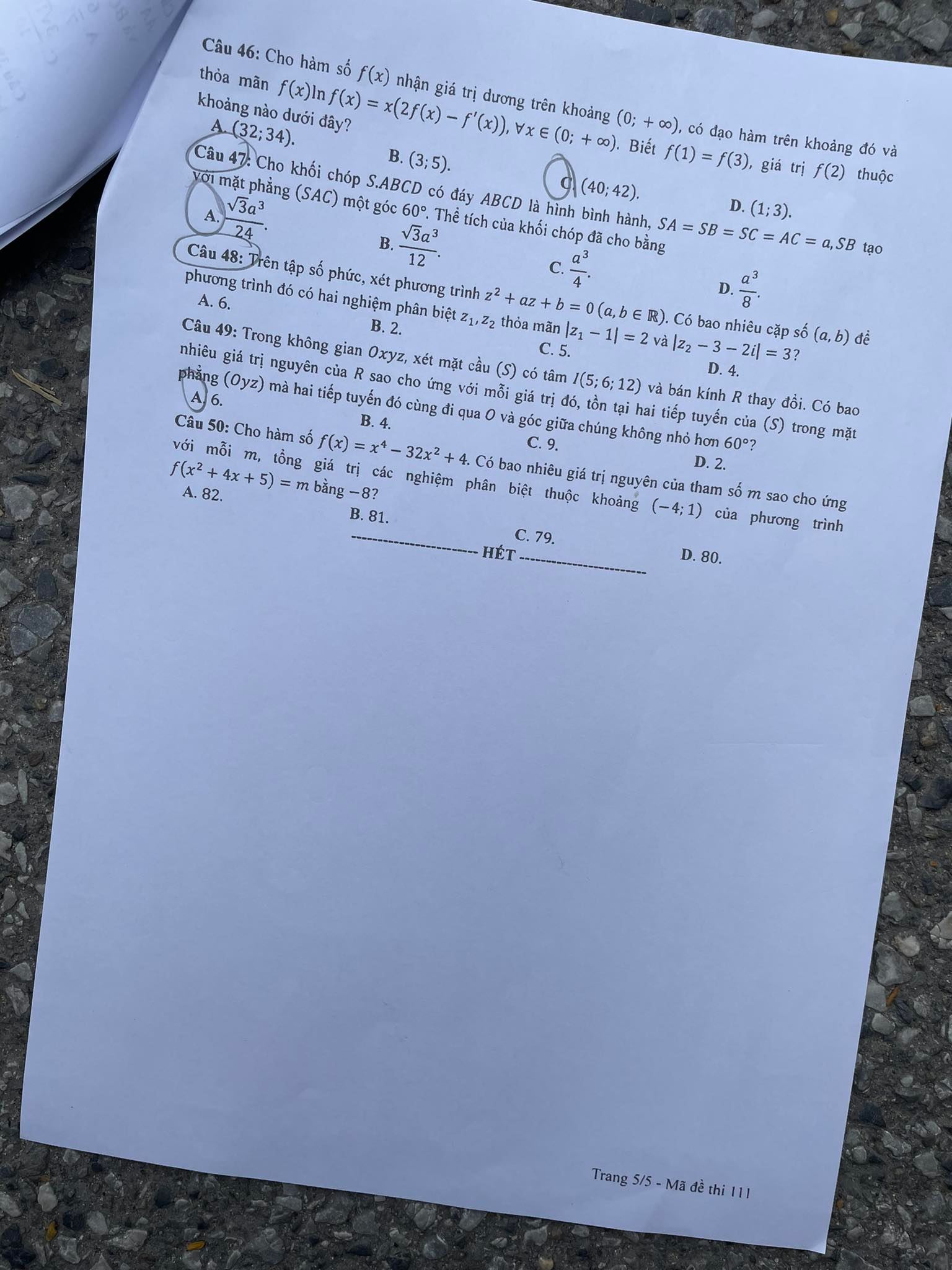 Giáo dục - Đề thi, đáp án môn Toán thi tốt nghiệp THPT 2023 chuẩn nhất mã đề 111 (Hình 5).