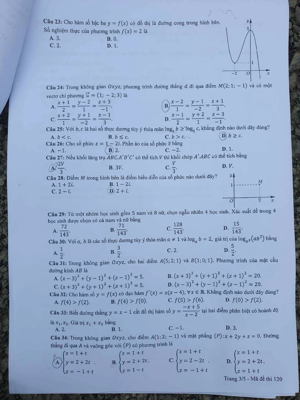 Giáo dục - Đề thi, đáp án môn Toán thi tốt nghiệp THPT 2023 chuẩn nhất mã đề 120 (Hình 3).