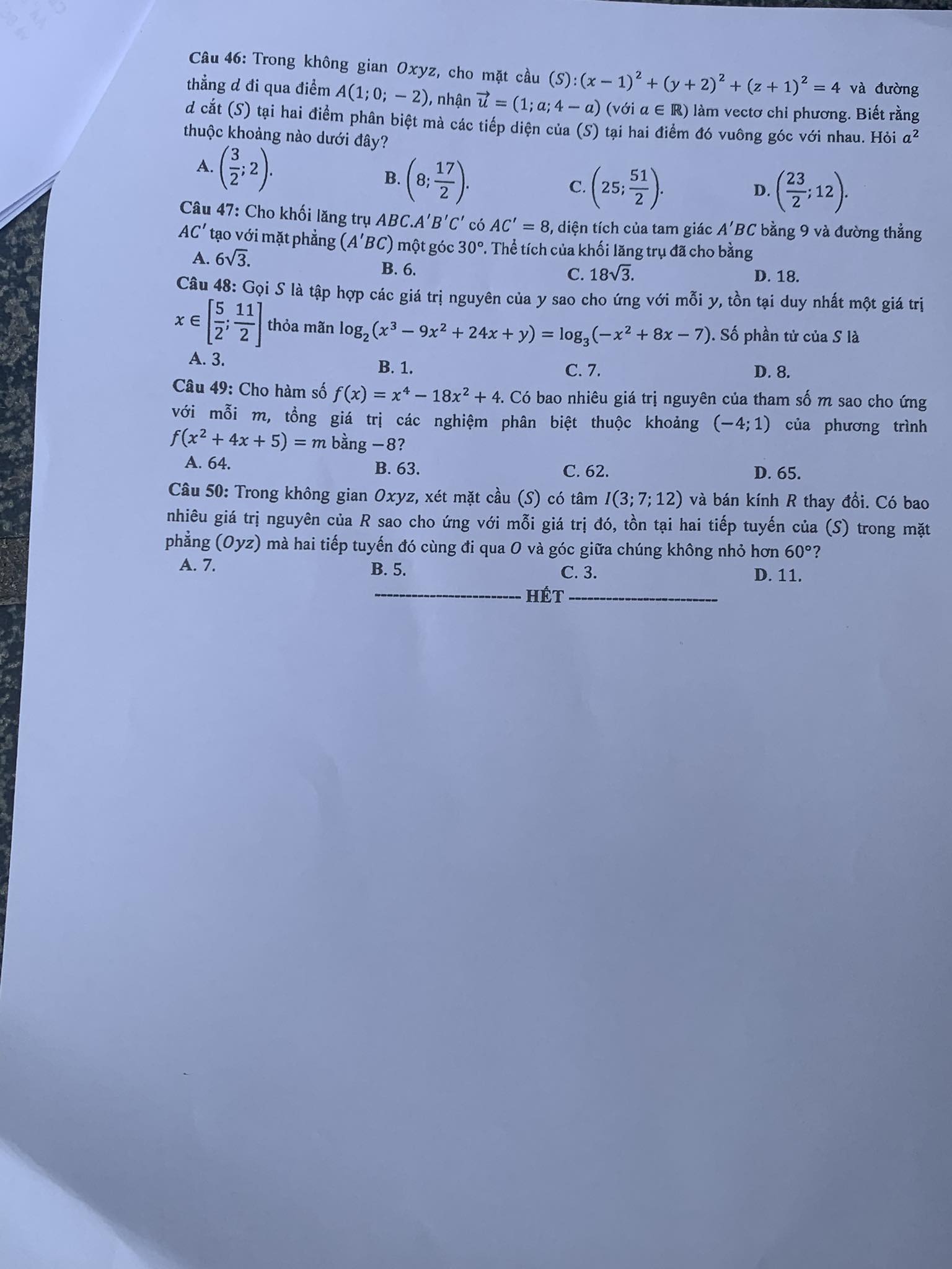 Giáo dục - Đề thi, đáp án môn Toán thi tốt nghiệp THPT 2023 chuẩn nhất mã đề 124 (Hình 5).