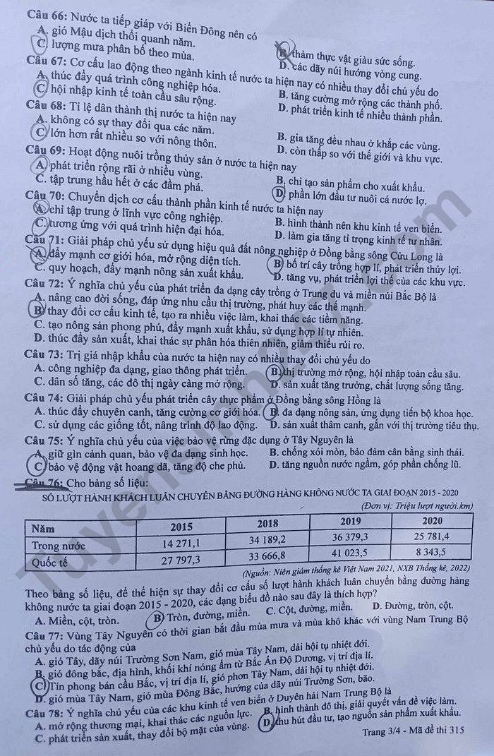 Giáo dục - Đáp án đề thi môn Địa lý mã đề 315 thi tốt nghiệp THPT 2023 (Hình 3).