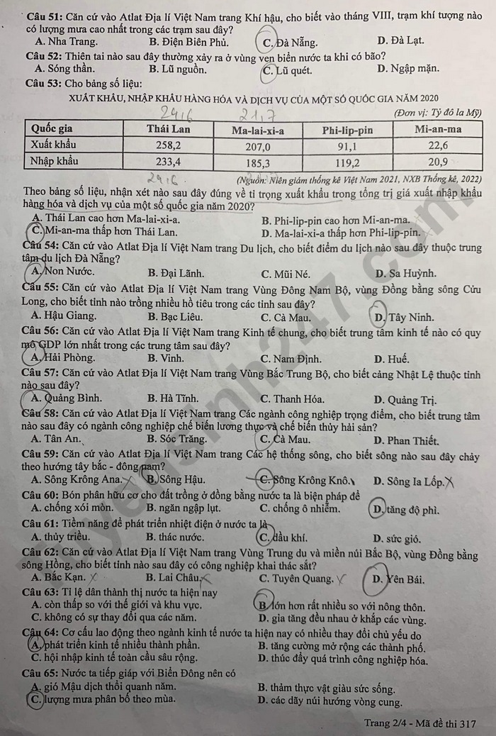 Giáo dục - Đáp án đề thi môn Địa lý mã đề 317 thi tốt nghiệp THPT 2023 (Hình 2).