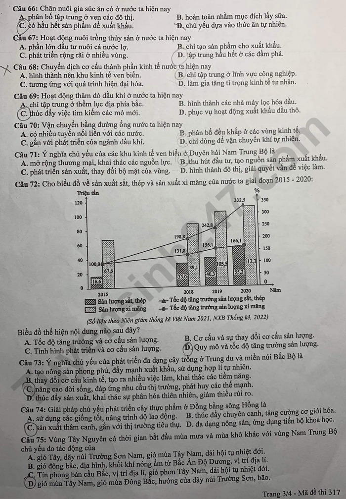 Giáo dục - Đáp án đề thi môn Địa lý mã đề 317 thi tốt nghiệp THPT 2023 (Hình 3).