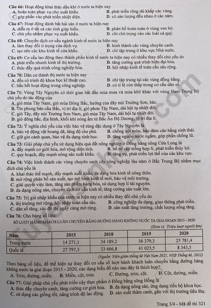 Giáo dục - Đáp án đề thi môn Địa lý mã đề 321 thi tốt nghiệp THPT 2023 (Hình 3).