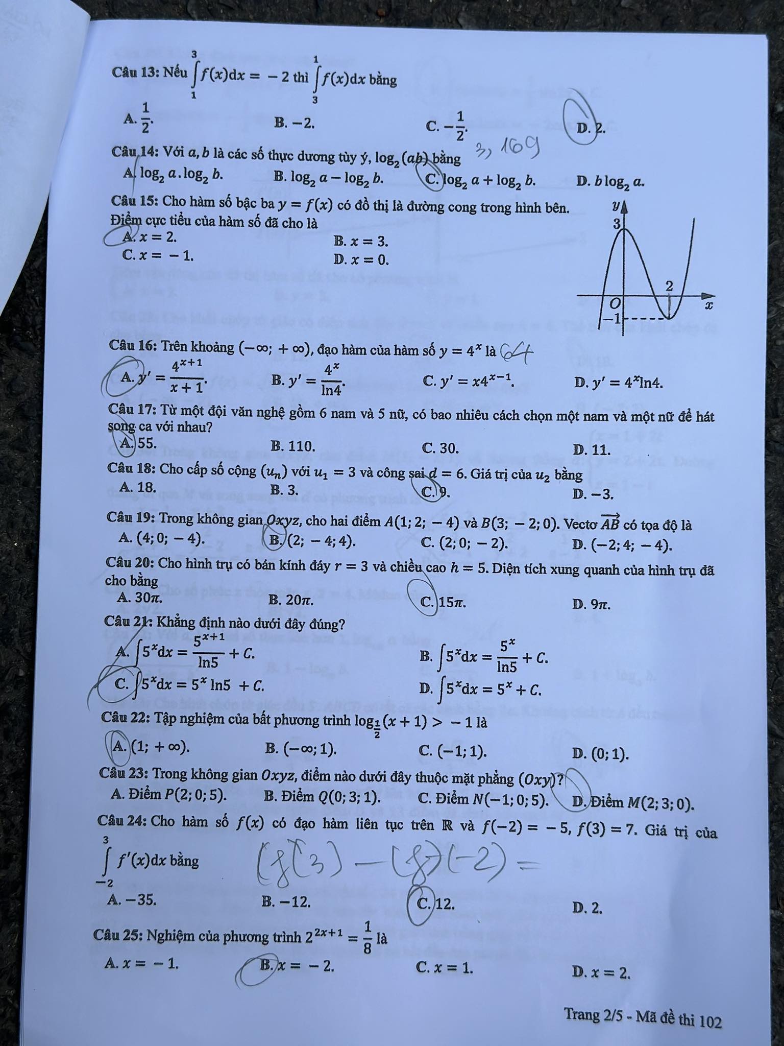 Giáo dục - Đề thi, đáp án môn Toán thi tốt nghiệp THPT 2024 chuẩn nhất mã đề 102 (Hình 2).