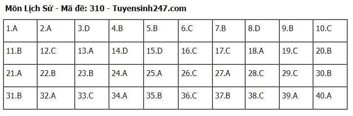 Giáo dục - Đáp án, đề thi môn Lịch sử mã đề 310 thi THPT năm 2024 chính xác nhất (Hình 5).