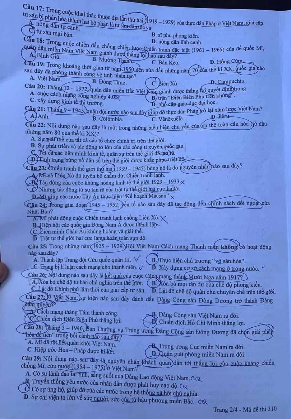 Giáo dục - Đáp án, đề thi môn Lịch sử mã đề 310 thi THPT năm 2024 chính xác nhất (Hình 2).