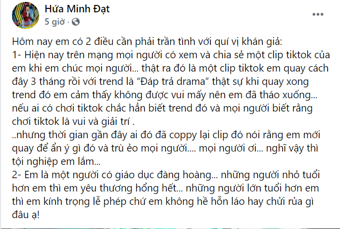 Giải trí - Hứa Minh Đạt trần tình về clip bắt trend 'kém duyên' trên TikTok