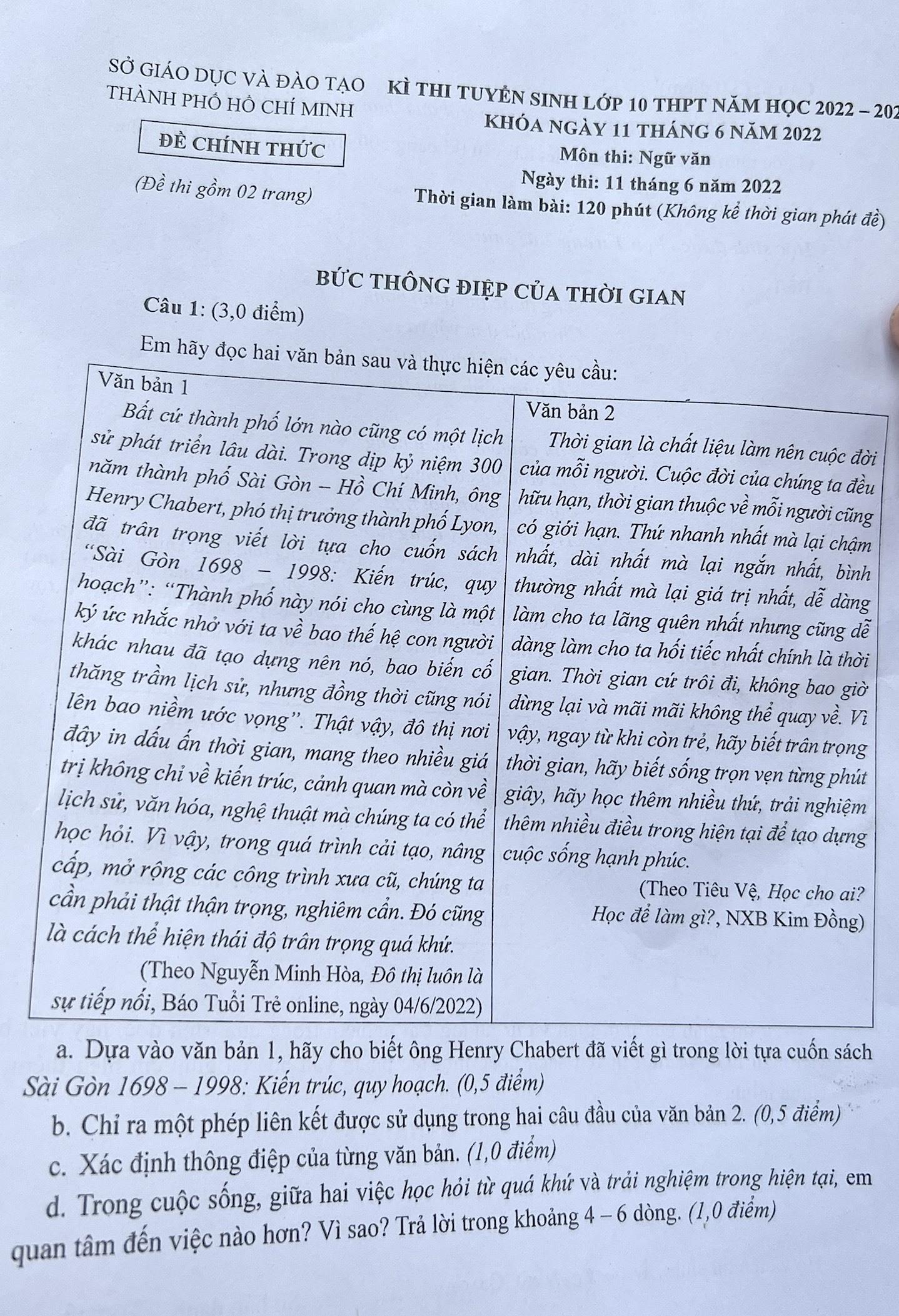 Giáo dục - Đề thi Ngữ văn vào lớp 10 công lập ở Tp.HCM được đánh giá là khá thú vị