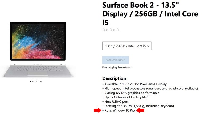 Công nghệ - Microsoft viết sai chính tả trên website của Surface Book 2