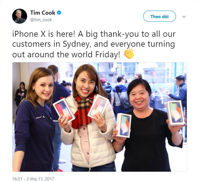 Công nghệ - Tim Cook bất ngờ chia sẻ ảnh cô gái Việt Nam mua iPhone X