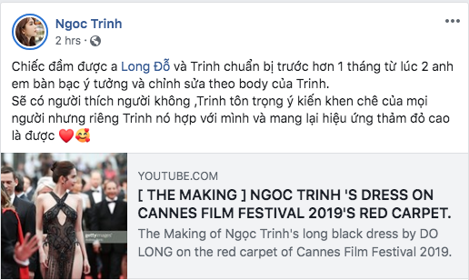 Ngôi sao - Ngọc Trinh đáp trả chỉ trích ăn mặc “phản cảm” ở Cannes: 'Nó hợp với tôi và mang lại hiệu ứng thảm đỏ cao là được” (Hình 2).