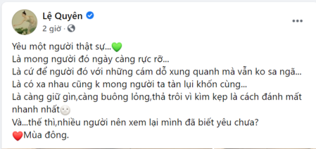 Ngôi sao - Lệ Quyên bất ngờ đăng status nói về “Yêu một người thật sự”