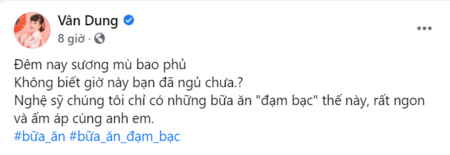 Ngôi sao - Nghệ sĩ Vân Dung chia sẻ hình ảnh bữa ăn 'đạm bạc' của các Táo