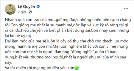 Ngôi sao - Ca sĩ Lệ Quyên tiết lộ lý do nghiêm khắc với con trai