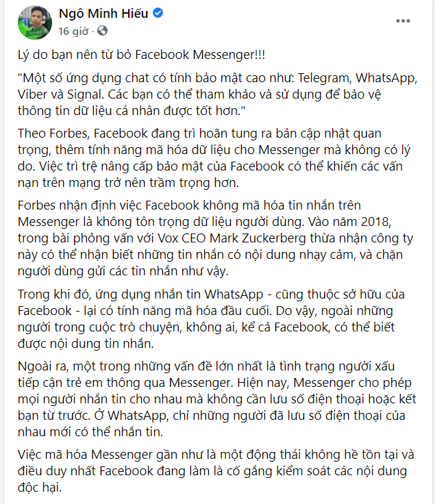 Cuộc sống số - “Hacker nguy hiểm nhất thế giới” khuyên nên dùng các ứng dụng này thay vì Messenger (Hình 3).