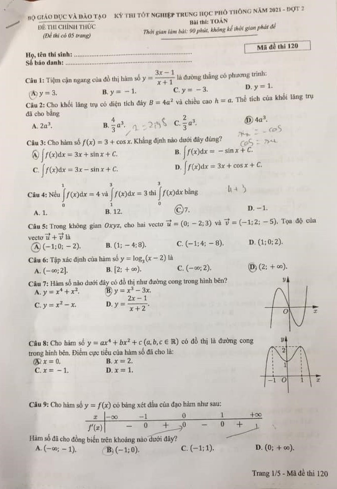 Giáo dục - Đề thi môn Toán tốt nghiệp THPT 2021 đợt 2 (Hình 5).