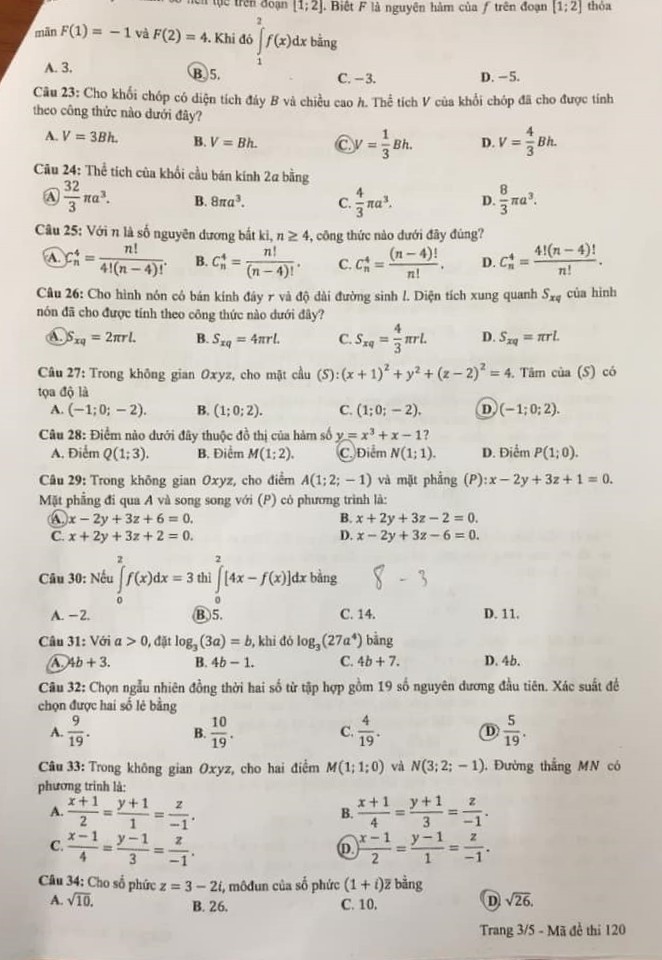 Giáo dục - Đề thi môn Toán tốt nghiệp THPT 2021 đợt 2 (Hình 7).