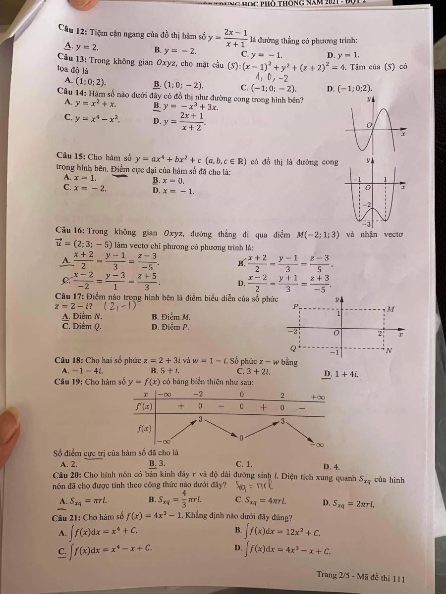 Giáo dục - Đề thi môn Toán tốt nghiệp THPT 2021 đợt 2 (Hình 2).