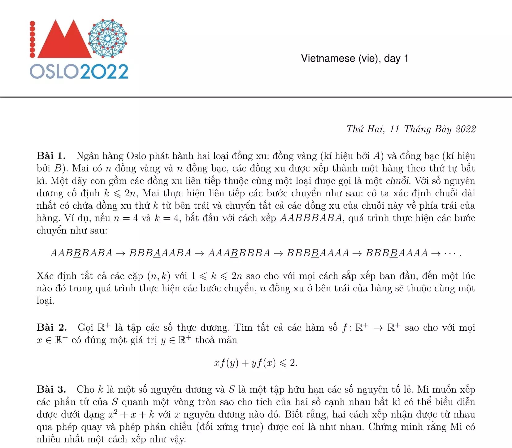 Giáo dục - Đề thi Olympic Toán học quốc tế 2022