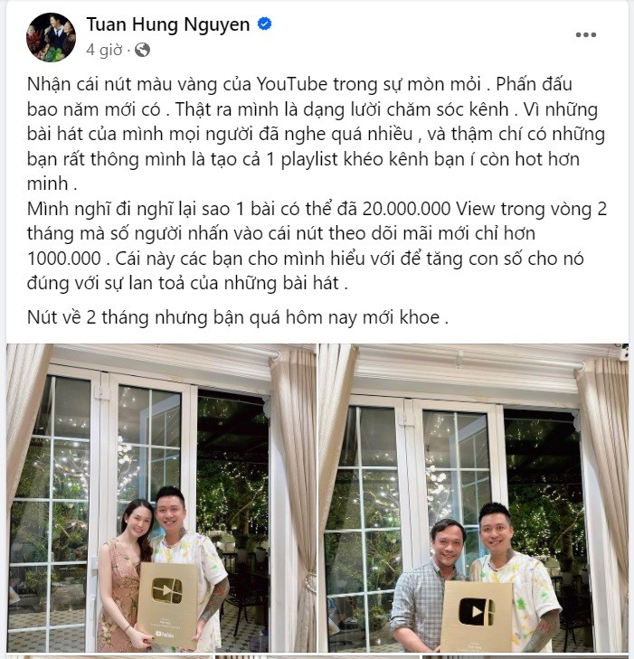 Văn hoá - Ca sĩ Tuấn Hưng nhận nút vàng YouTube sau nhiều năm phấn đấu