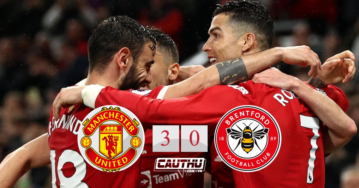 B&oacute;ng đ&aacute; Anh - Ronaldo v&agrave; Bruno Fernandes c&ugrave;ng ghi b&agrave;n, MU hạ gục Brentford