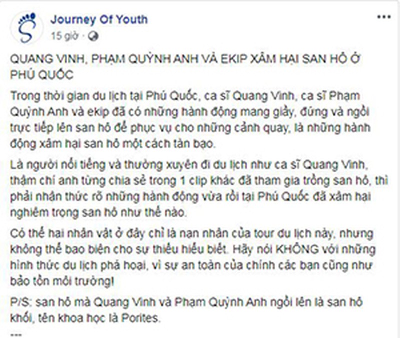 Ngôi sao - Phạm Quỳnh Anh và Quang Vinh nhận 'gạch đá' vì thiếu hiểu biết khi ngồi lên rạn san hô (Hình 4).