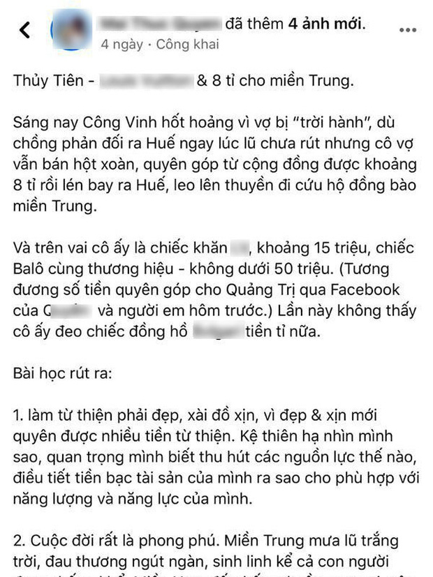 Ngôi sao - Thuỷ Tiên bị săm soi, 'bóc giá' trang phục khi đi cứu trợ miền Trung (Hình 3).