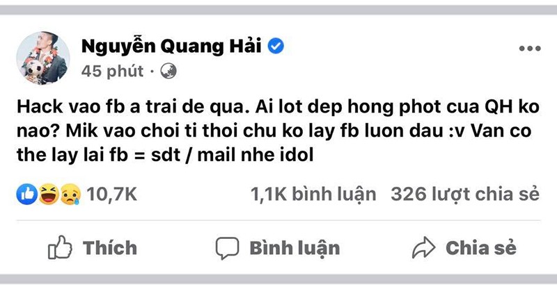 Thể thao - Quang Hải chính thức lên tiếng vụ Facebook bị hack lộ nhiều thông tin nhạy cảm